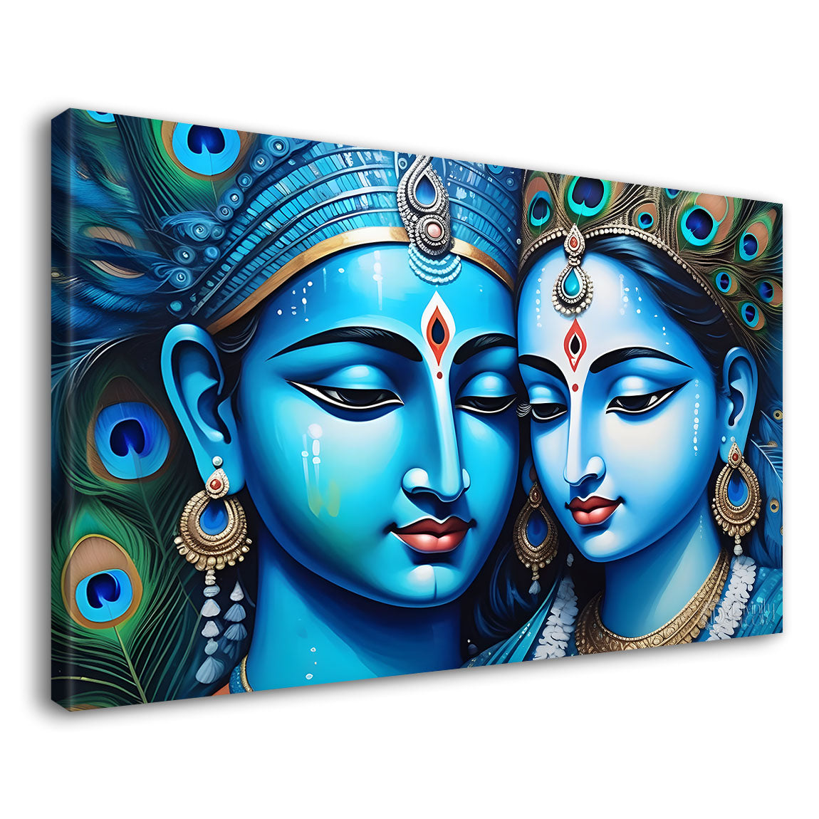 Blue faces of Krishna and Radha painting Canvas Painting - Design - Krishna-62