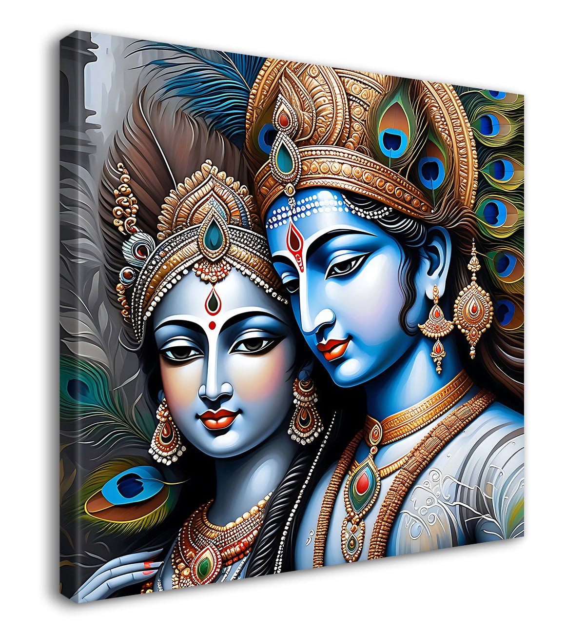 Krishna and Radha with grey and brown textured oil  Canvas Painting 24X24- Design - Krishna-S-62