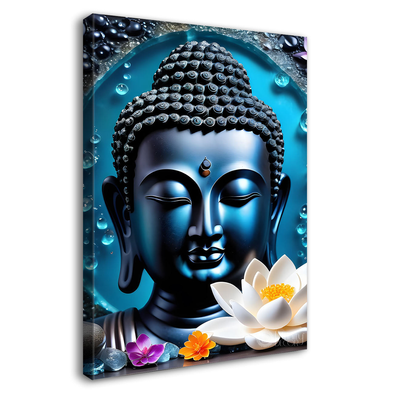 Blue buddha face with blue background painting  - Buddha-V-62