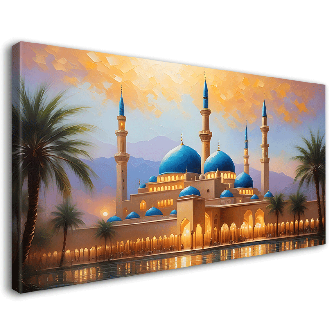 beautiful Islamic mosque with sunset textured oil painting Canvas Painting - Islamic paintings - 63