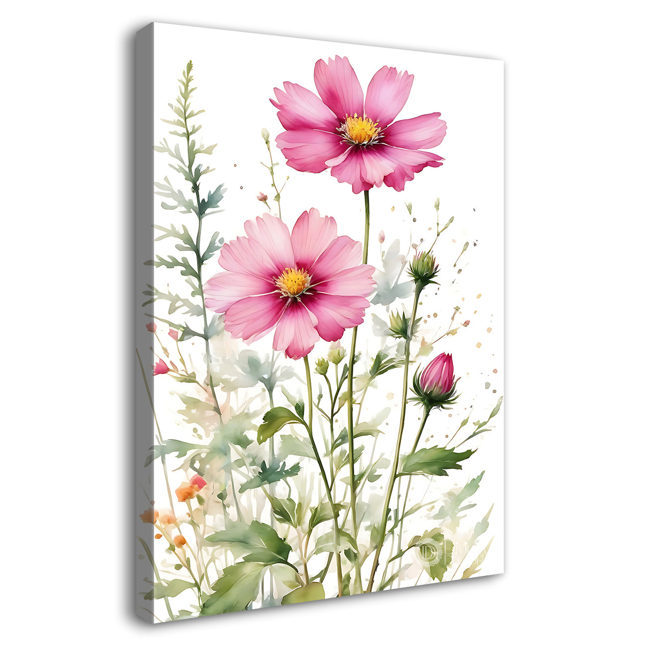 Pink flowers in white textured background painting- Flower-V-630