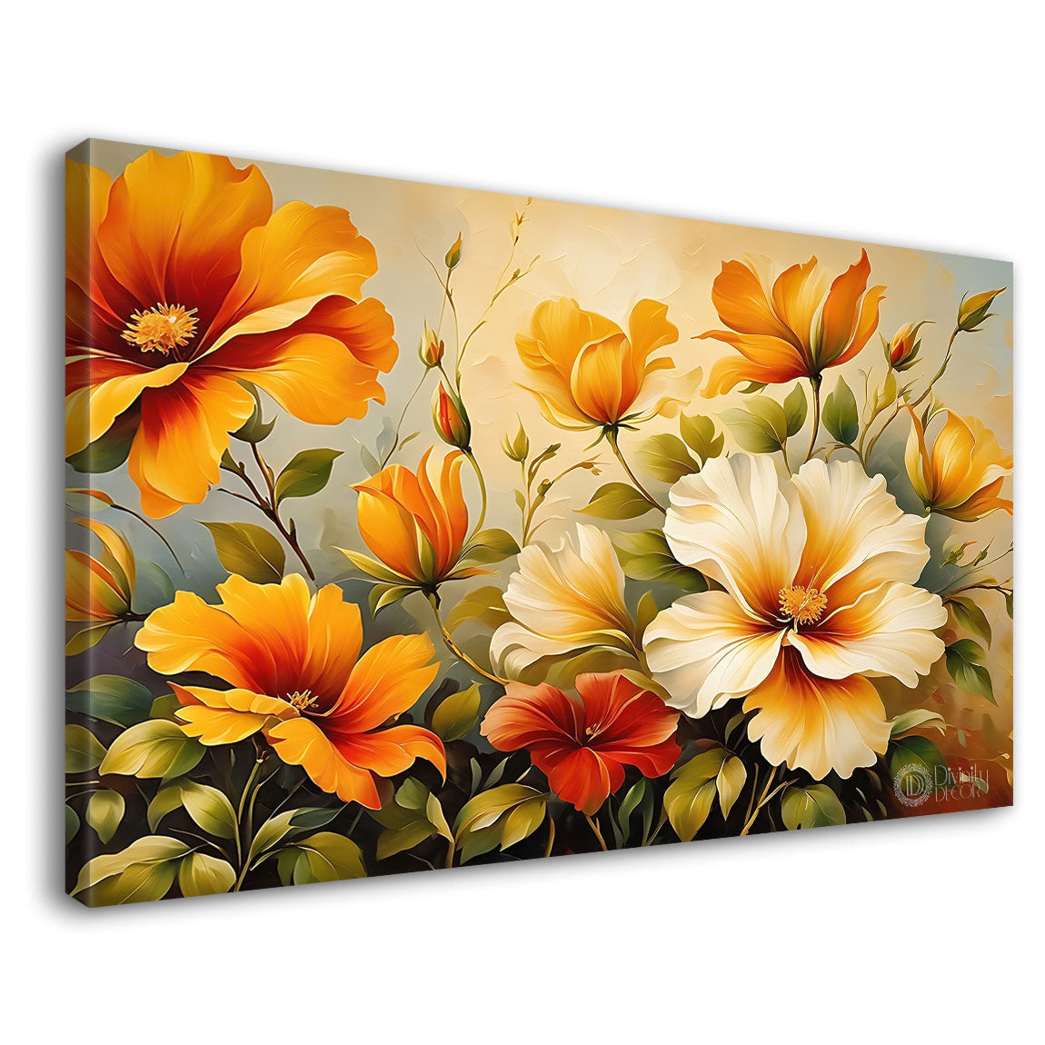 Orange flowers in light background canvas painting- Flower-631