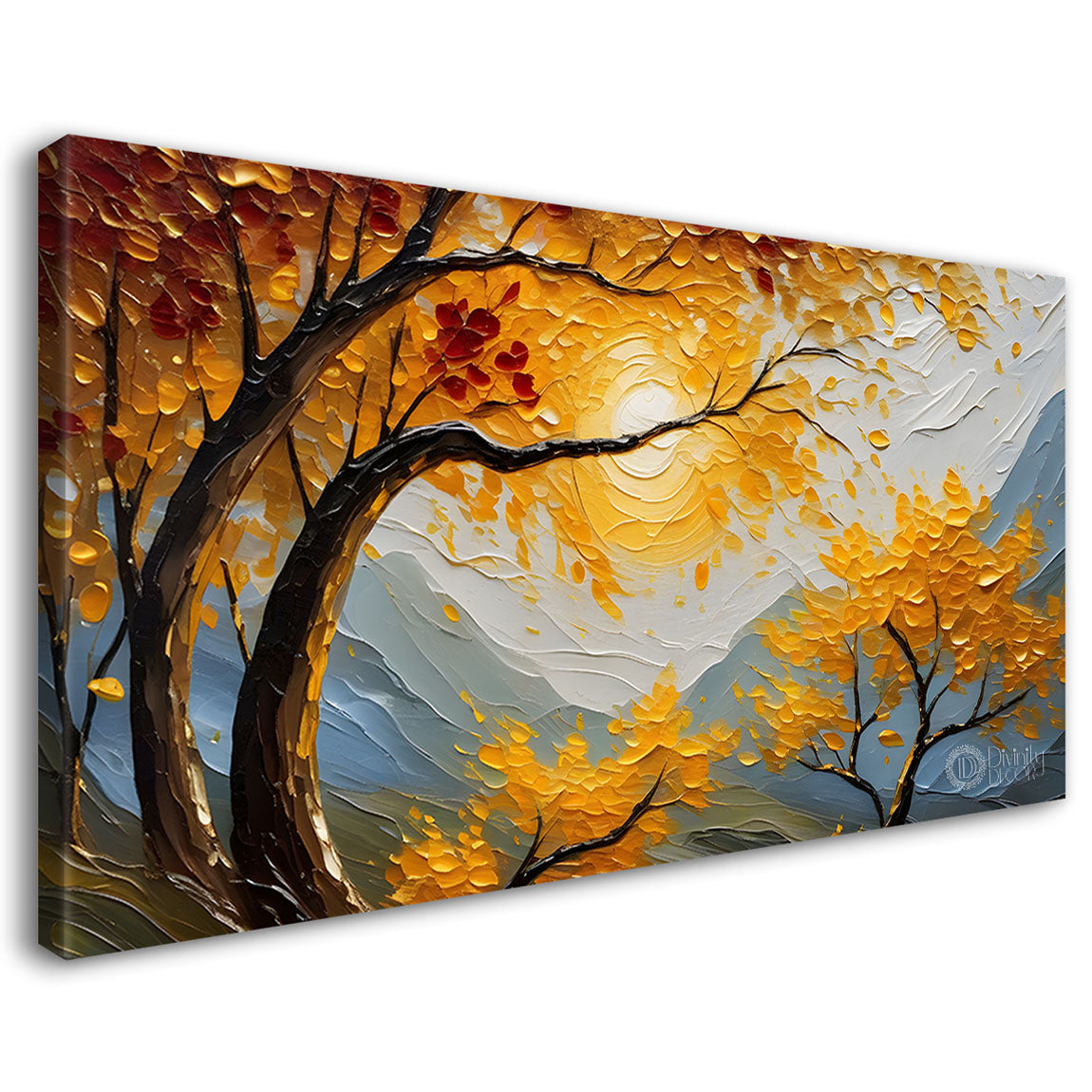 Orange trees with mountains painting Canvas Painting - Nature Art -631