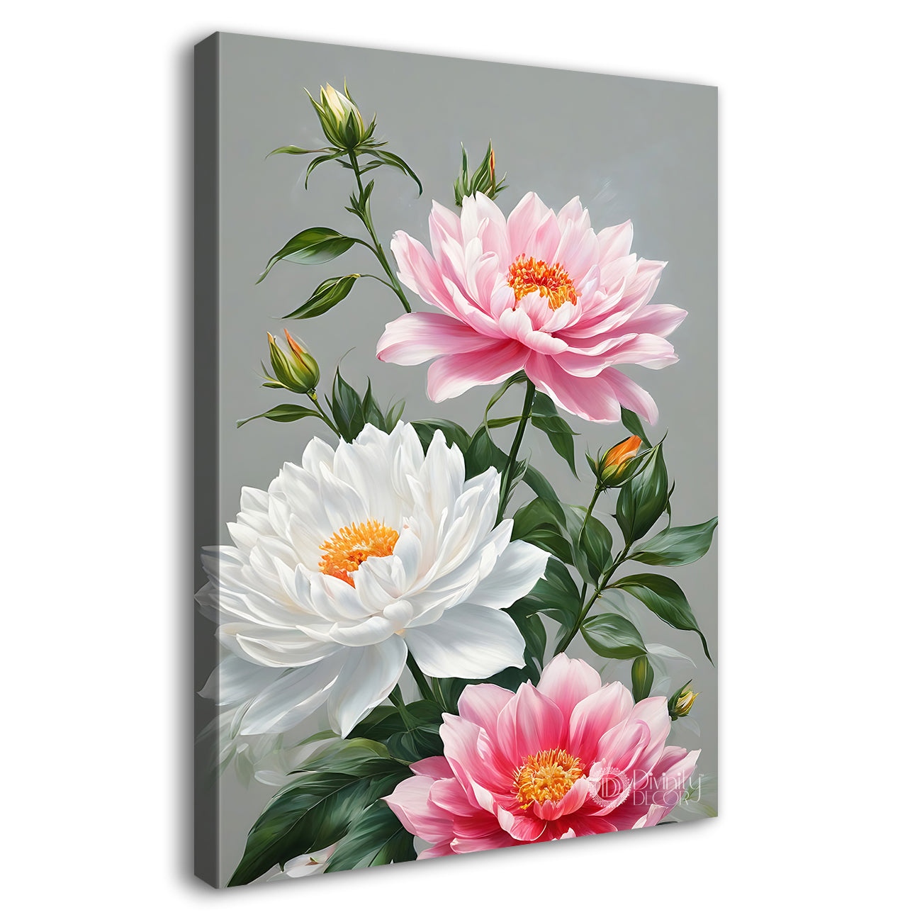 Colourful flowers in grey textured background painting- Flower-V-631