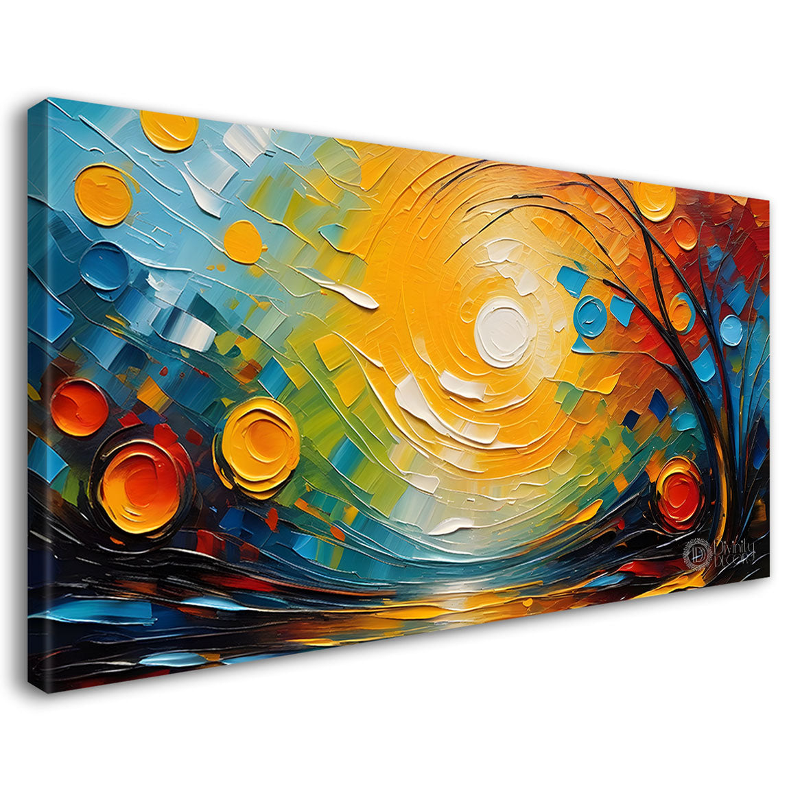 Colorful trees with sun painting Canvas Painting - Nature Art -632