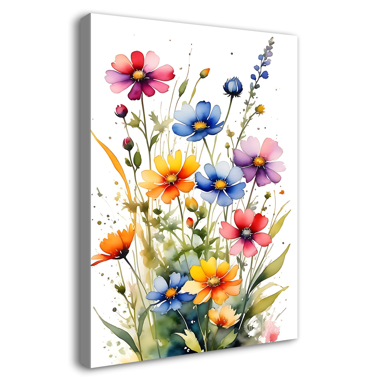 Colourful flowers in white textured background painting- Flower-V-632