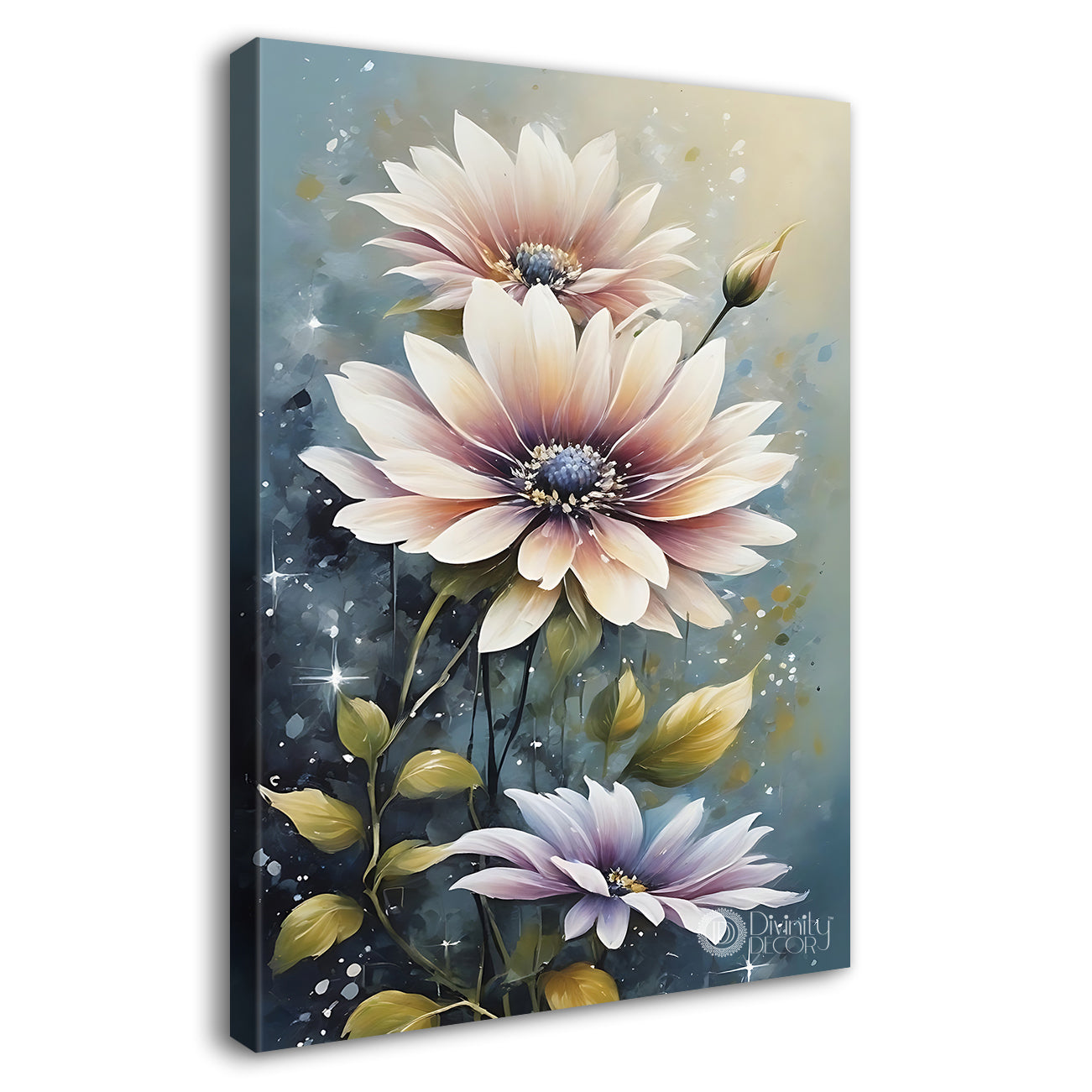 White flowers in grey textured painting- Flower-V-633