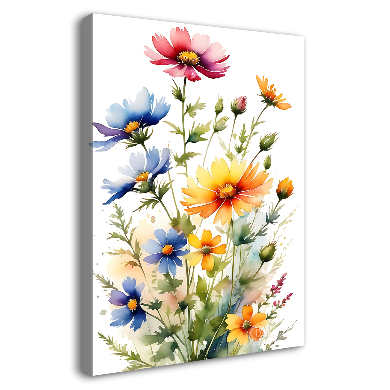 Colourful flowers in white textured background painting- Flower-V-634