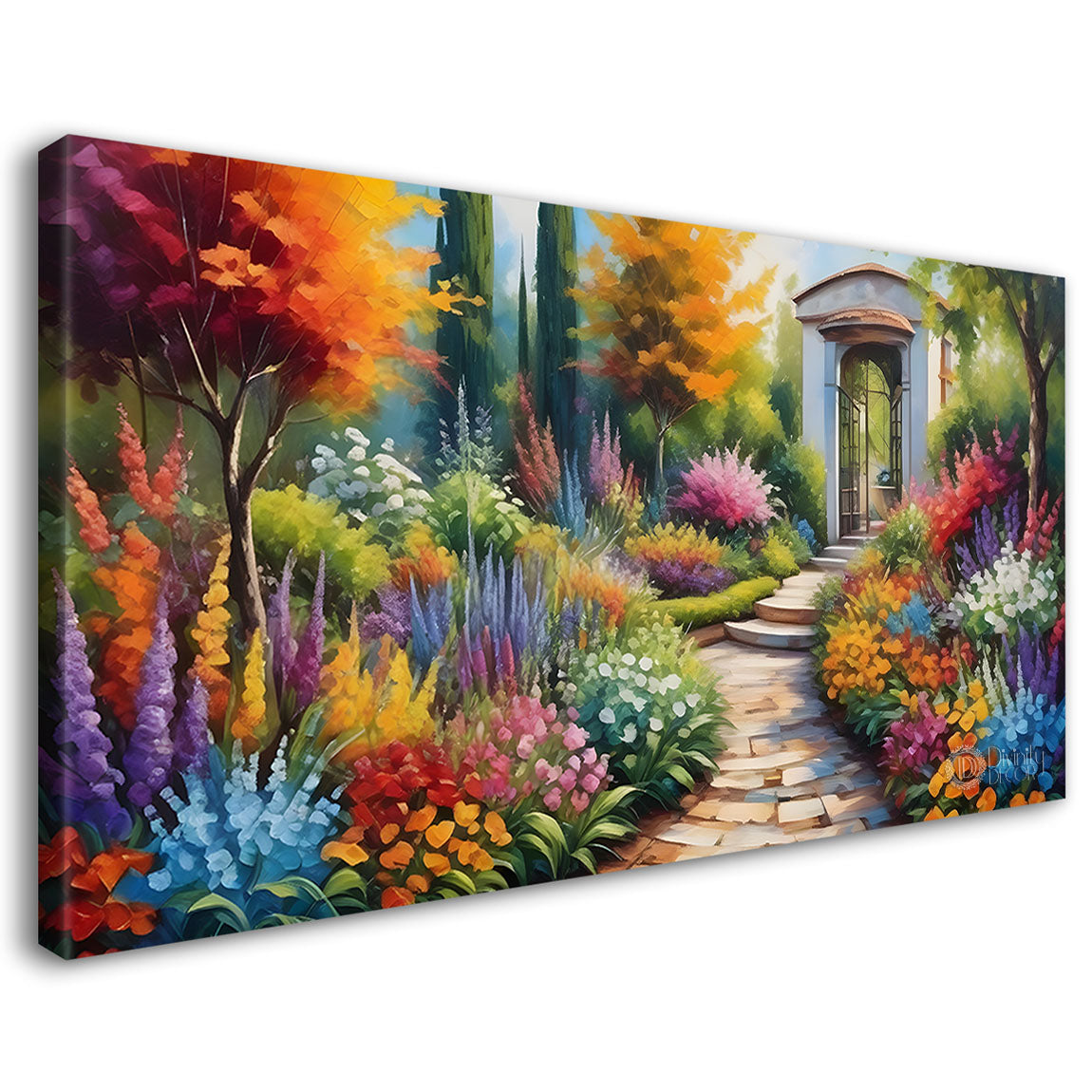 Colorful flowers with the door painting Canvas Painting - Nature Art -634