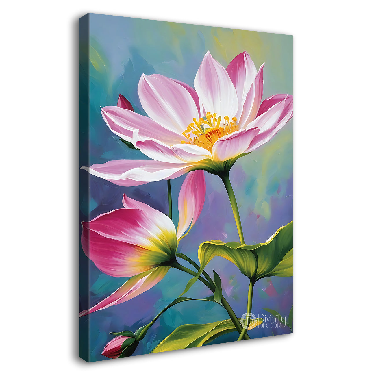 Pink flowers in blue textured background - Flower-V-635