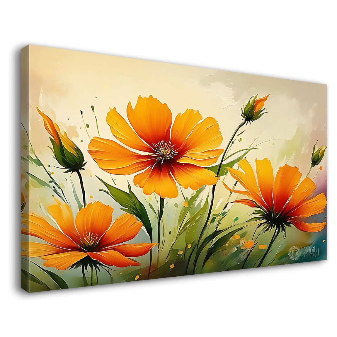 Yellow flowers in light background canvas painting- Flower-637