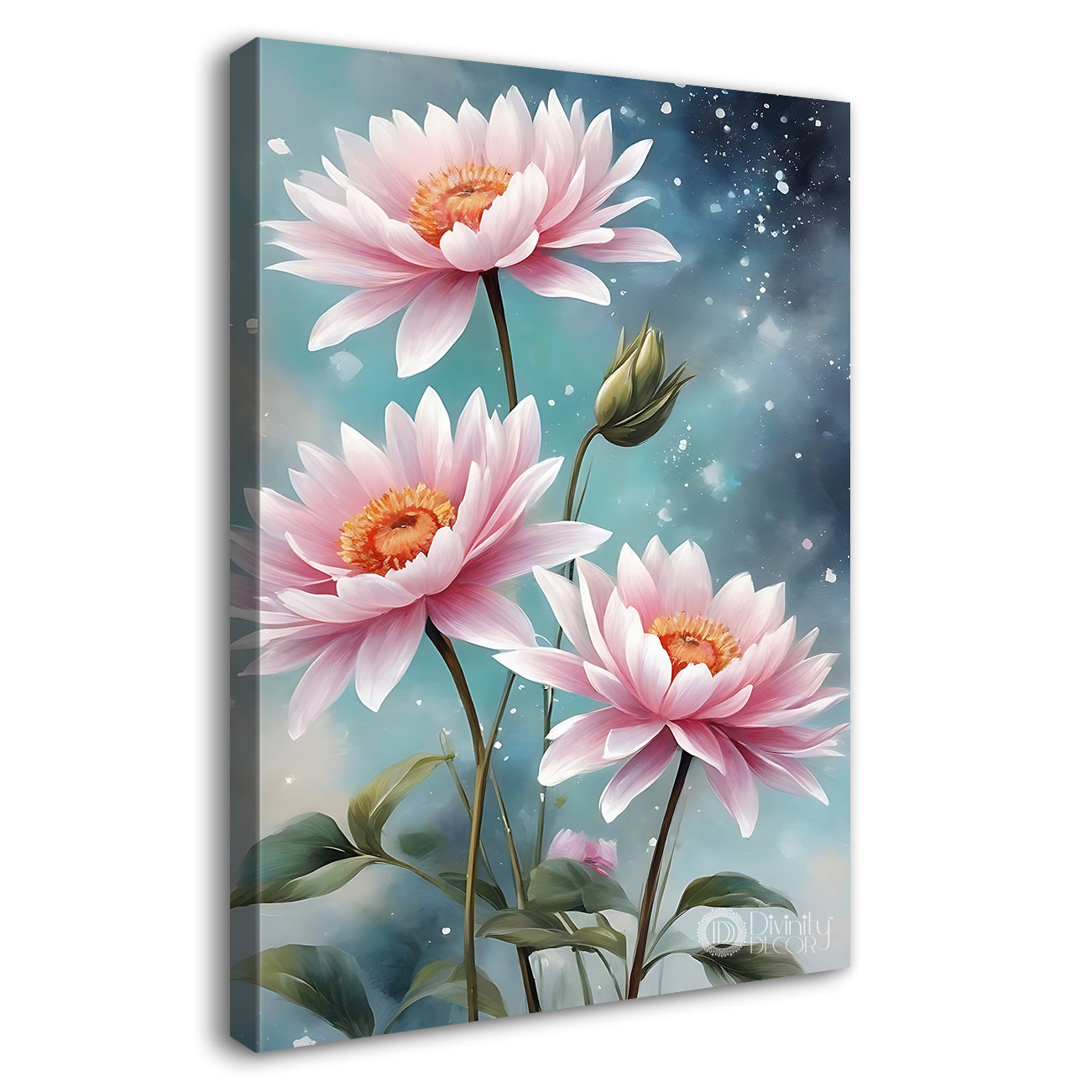 Pink flowers in blue textured background - Flower-V-637