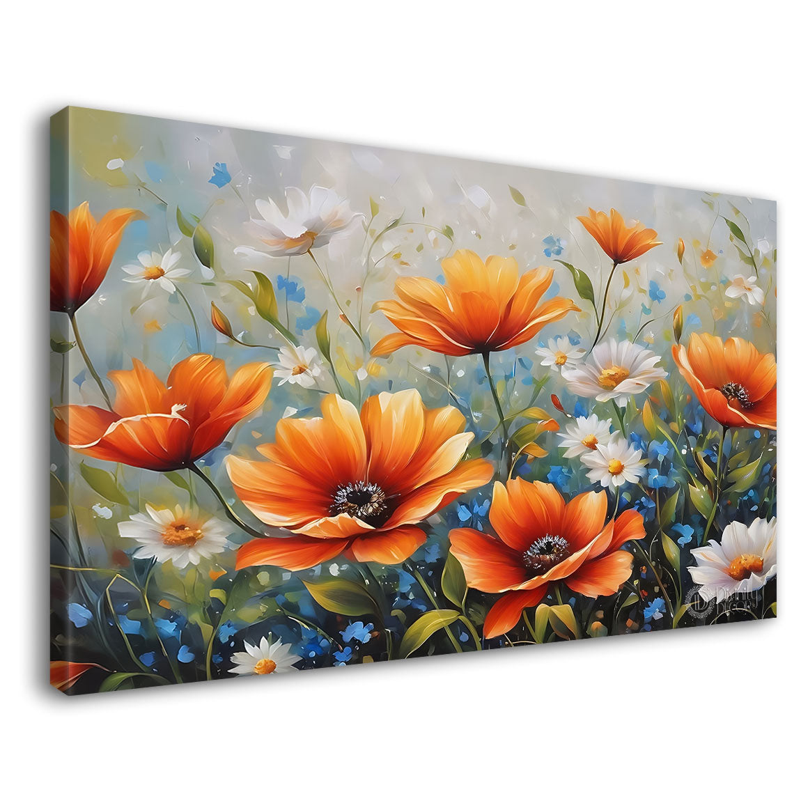 Orange flowers in grey background  canvas painting- Flower-638