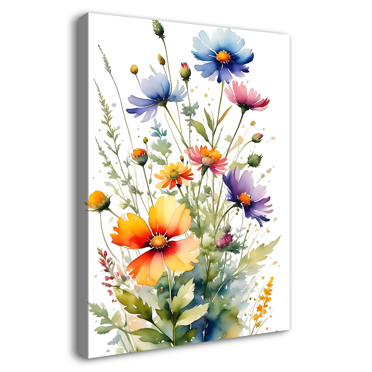 Colourful flowers in white textured background painting - Flower-V-638
