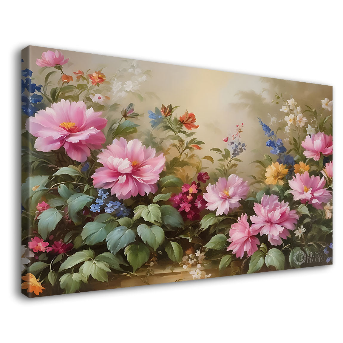 Pink flowers in grey background canvas painting- Flower-639