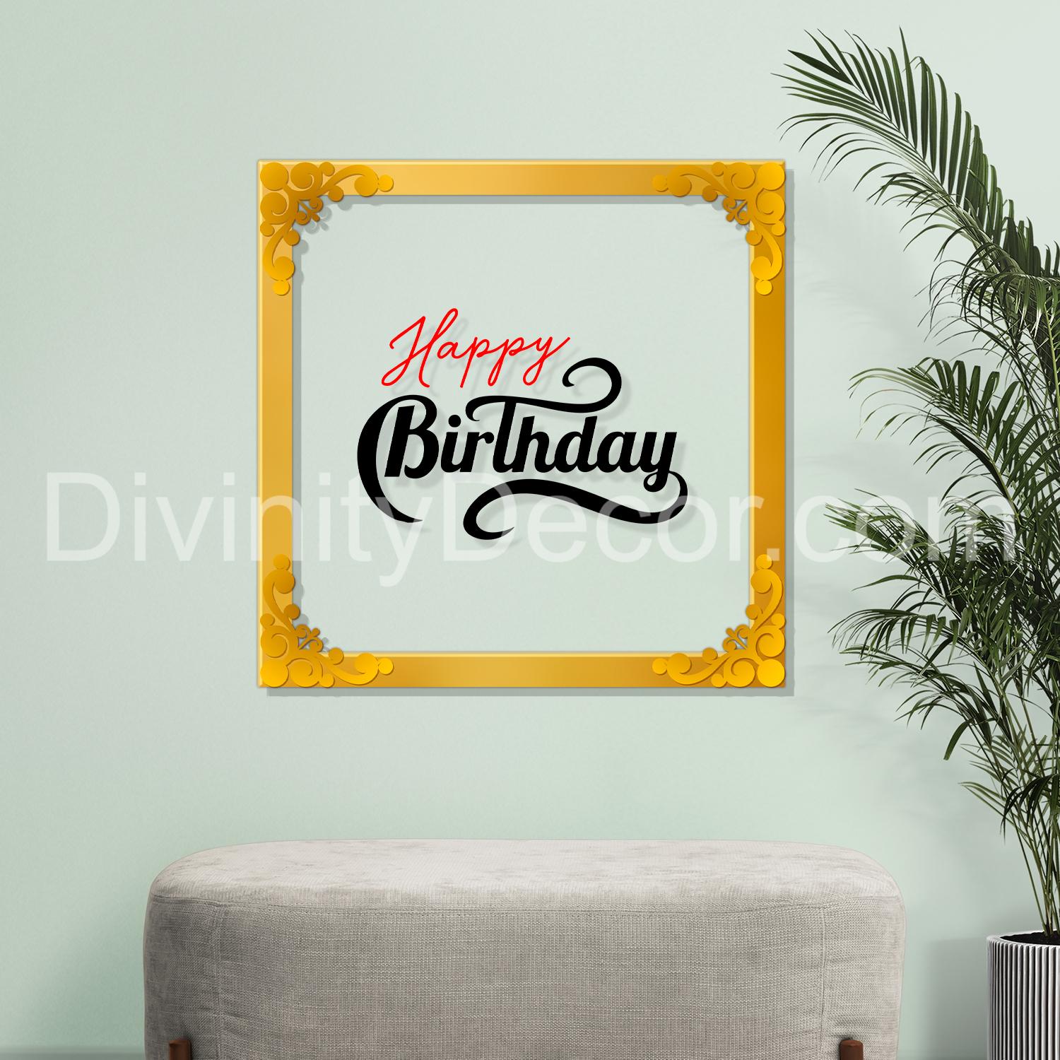 Happy birthday Golden Plaque for Gifting, Wall Decor Clear UV print with Golden Border-63
