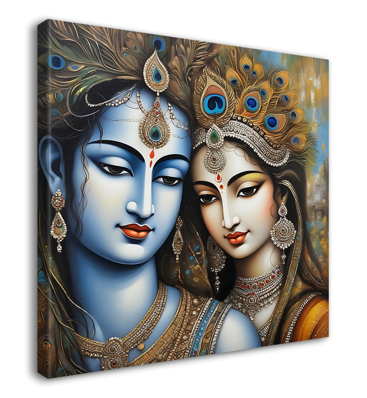 Krishna and Radha with grey and brown textured oil  Canvas Painting 24X24- Design - Krishna-S-63