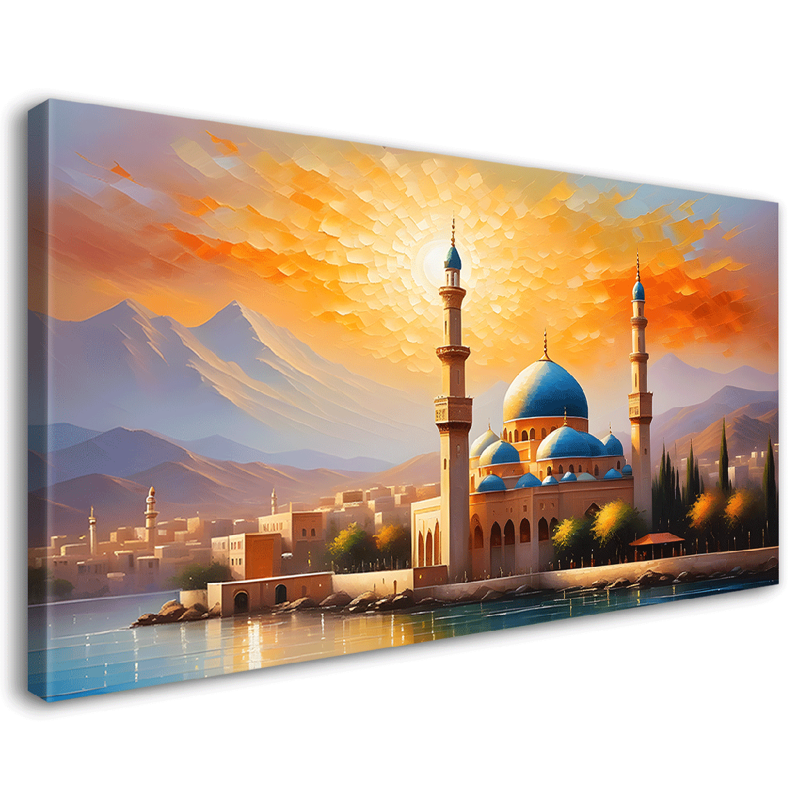 beautiful Islamic mosque with sunset textured oil painting Canvas Painting - Islamic paintings - 64