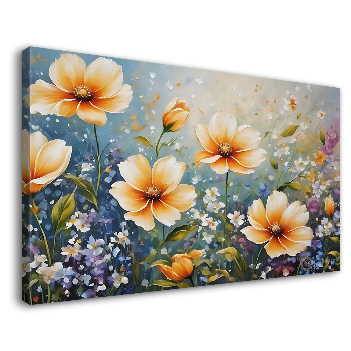 White flowers in grey background canvas painting- Flower-640