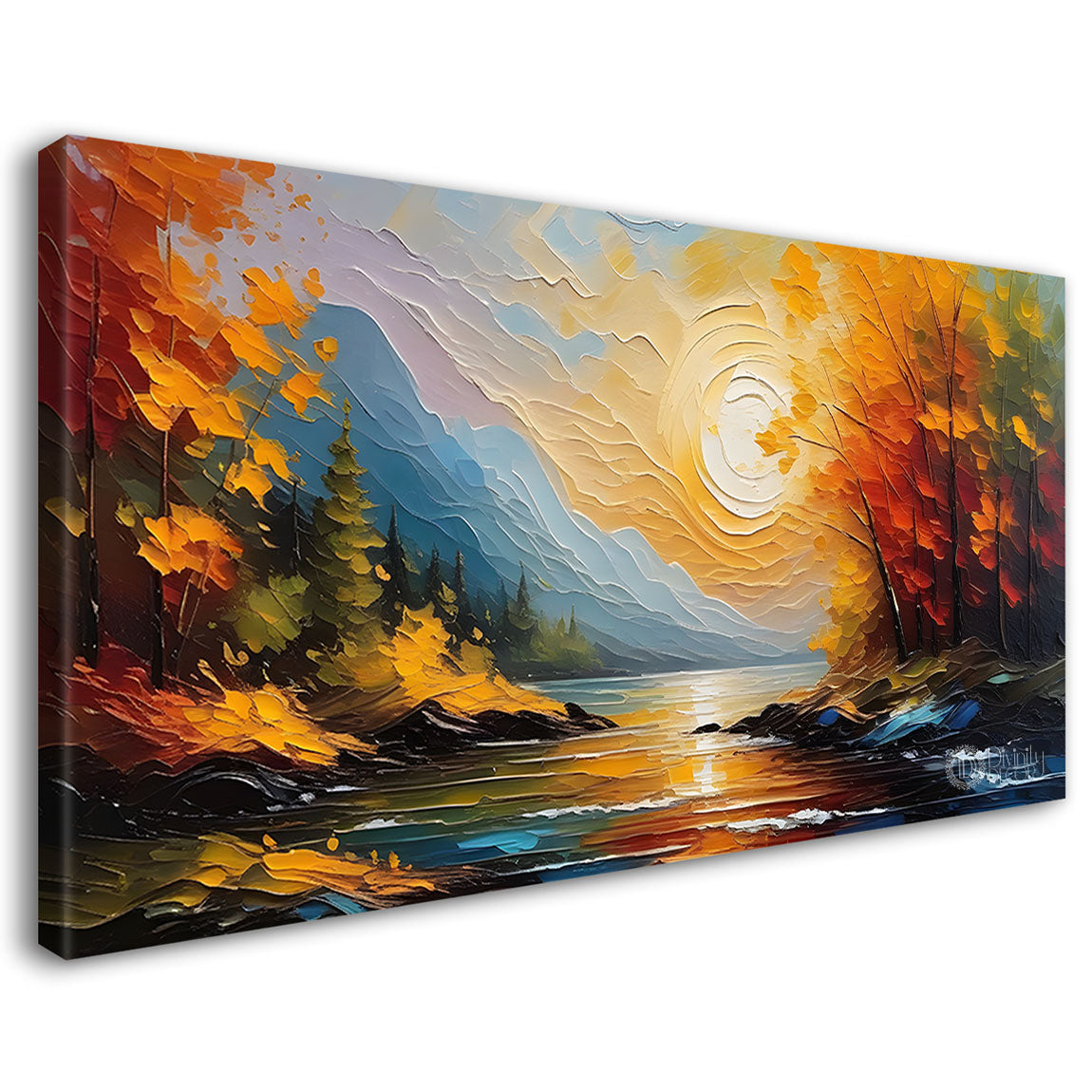 Orange trees with lake sun painting Canvas Painting - Nature Art -640