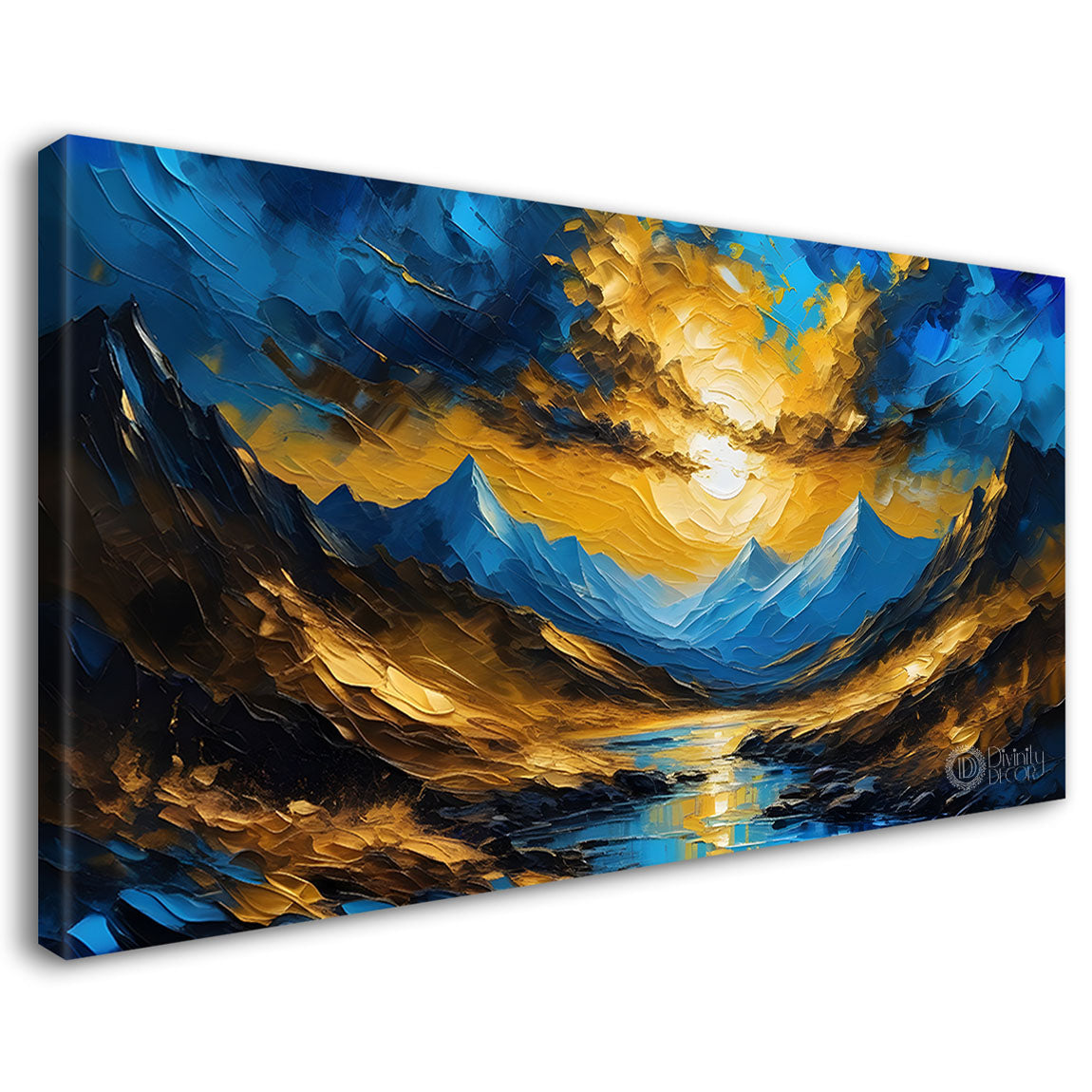 Blue mountains with lake painting Canvas Painting - Nature Art -641