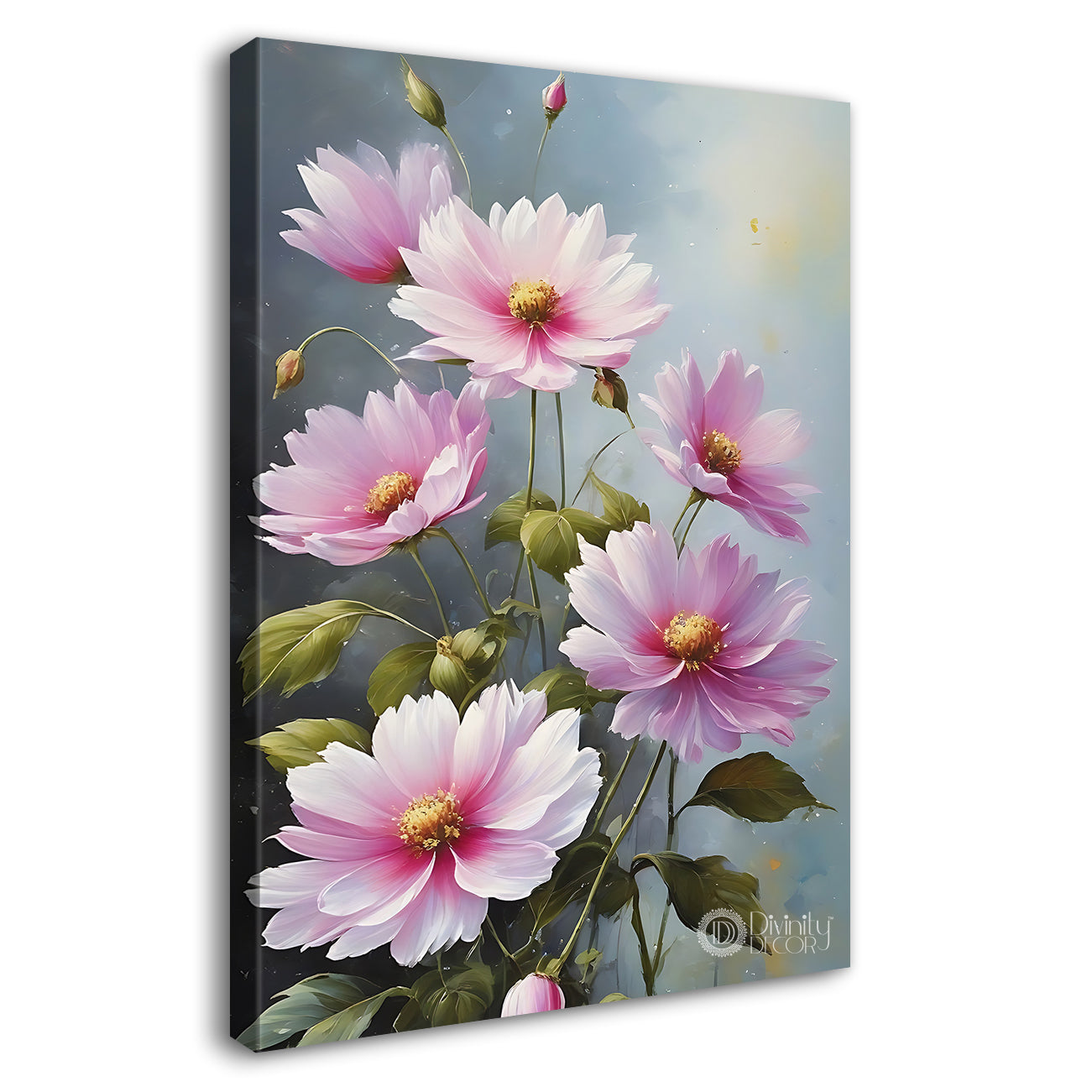 Pink flowers in grey textured background  - Flower-V-642