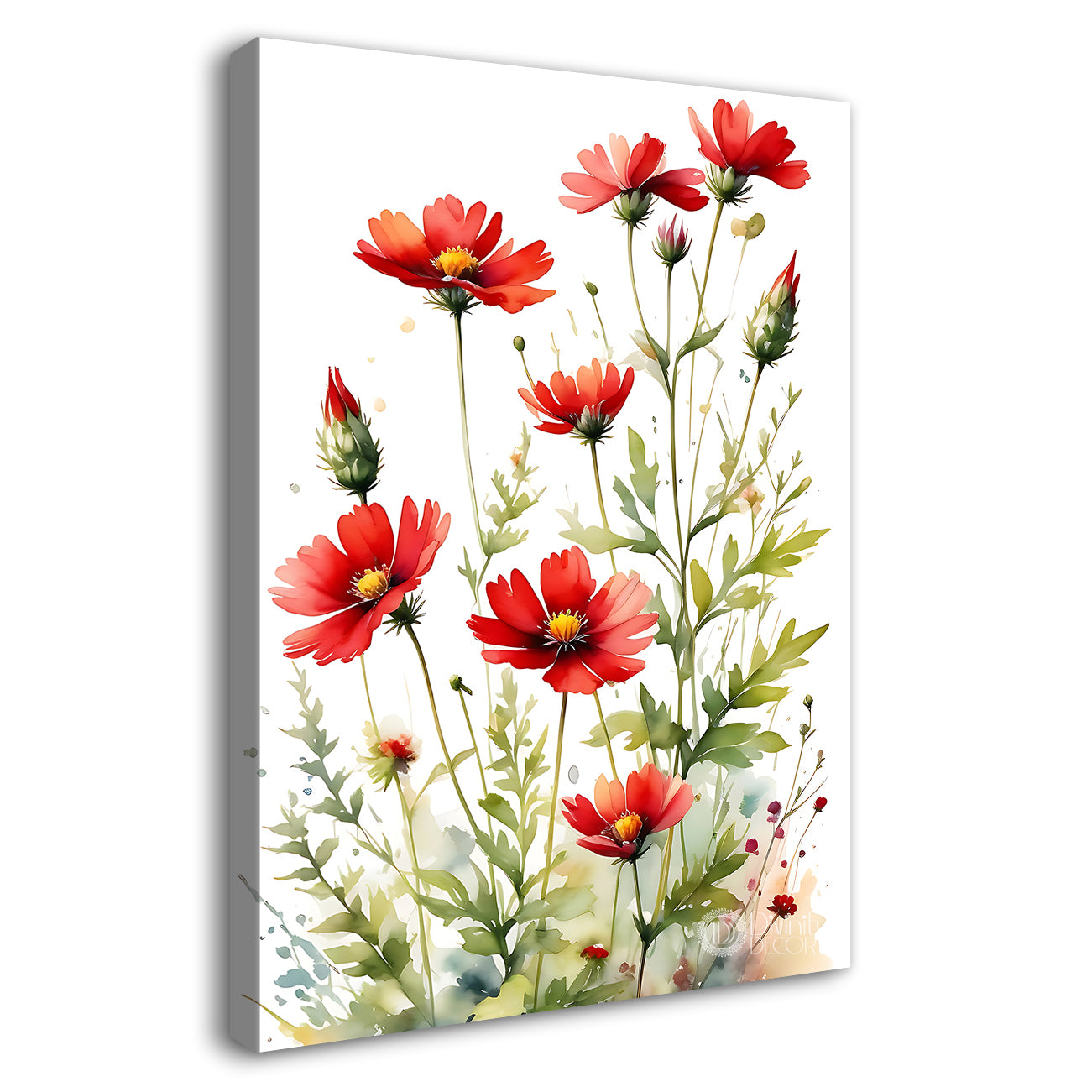 Red flowers in white textured background painting - Flower-V-644