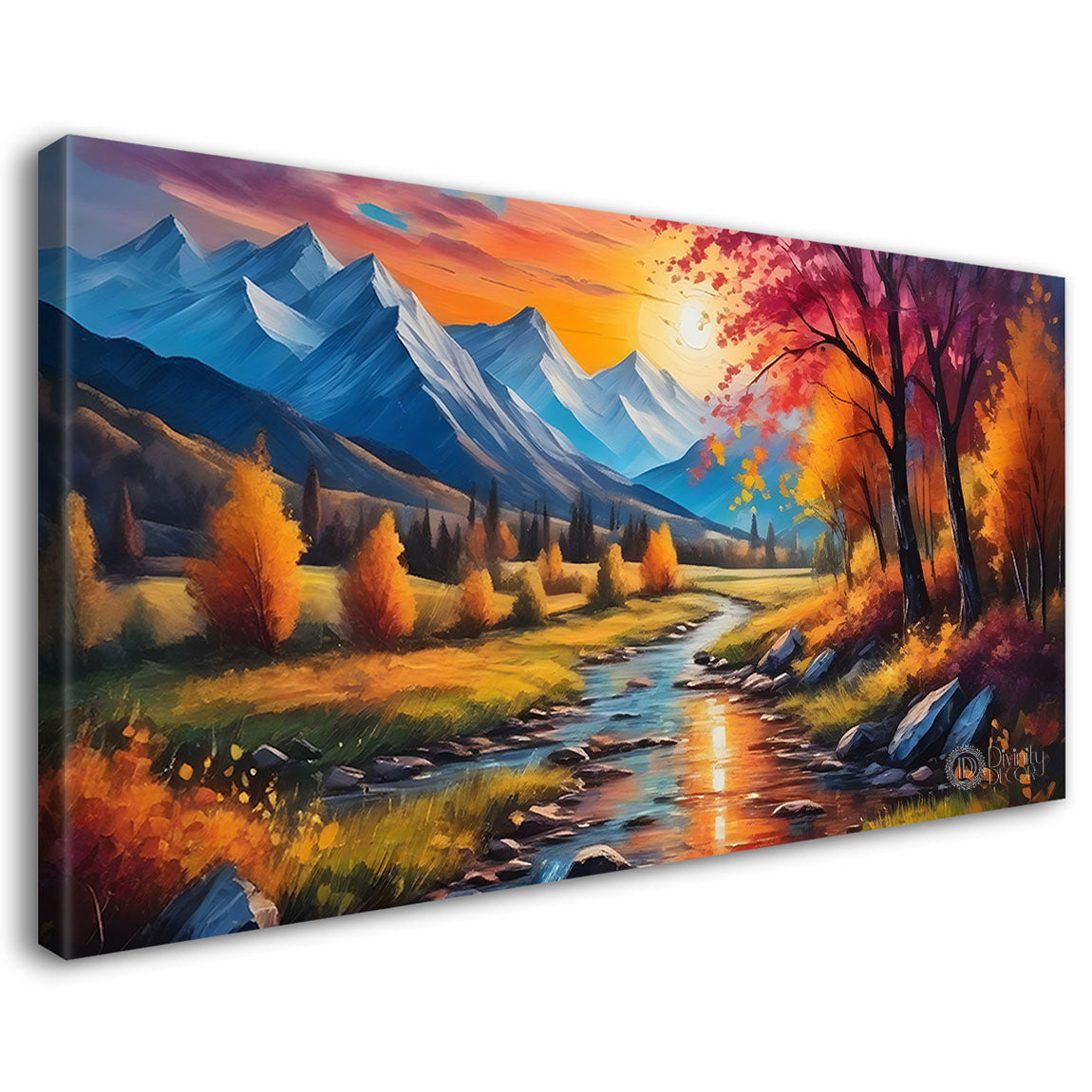 Orange trees with lake painting Canvas Painting - Nature Art -645