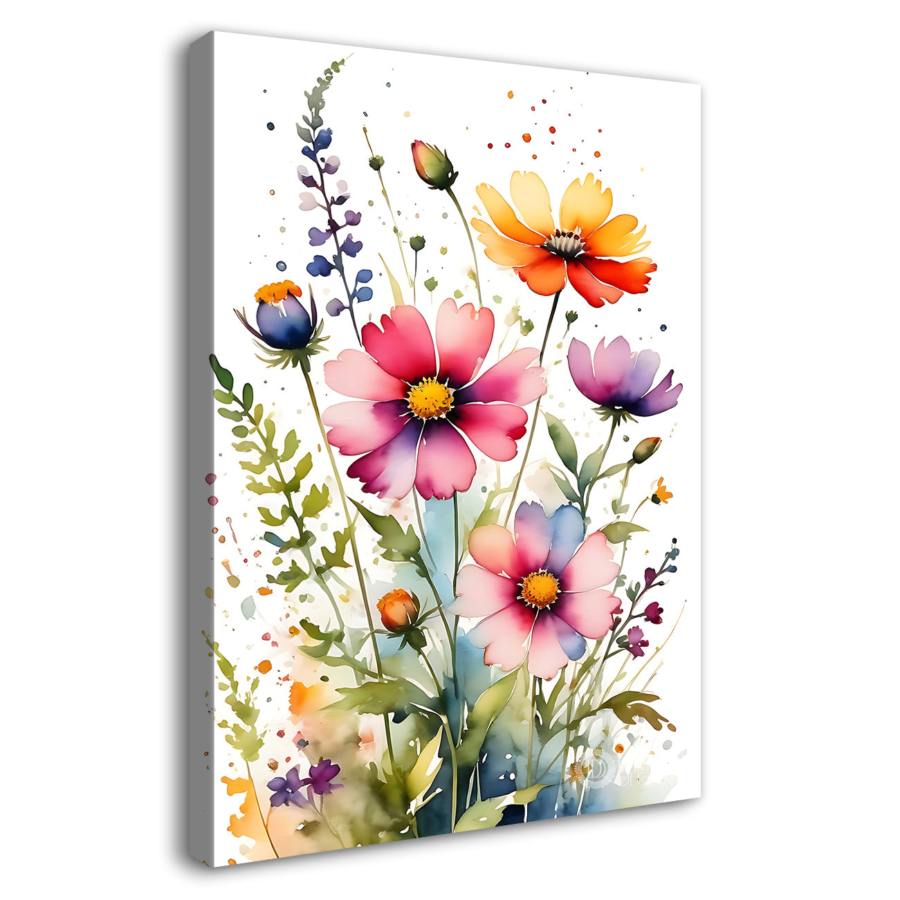 Colourful flowers in white textured background painting - Flower-V-646