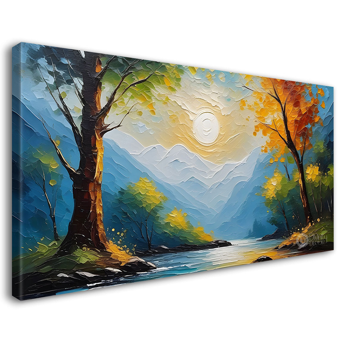 Trees with sun textured painting Canvas Painting - Nature Art -647