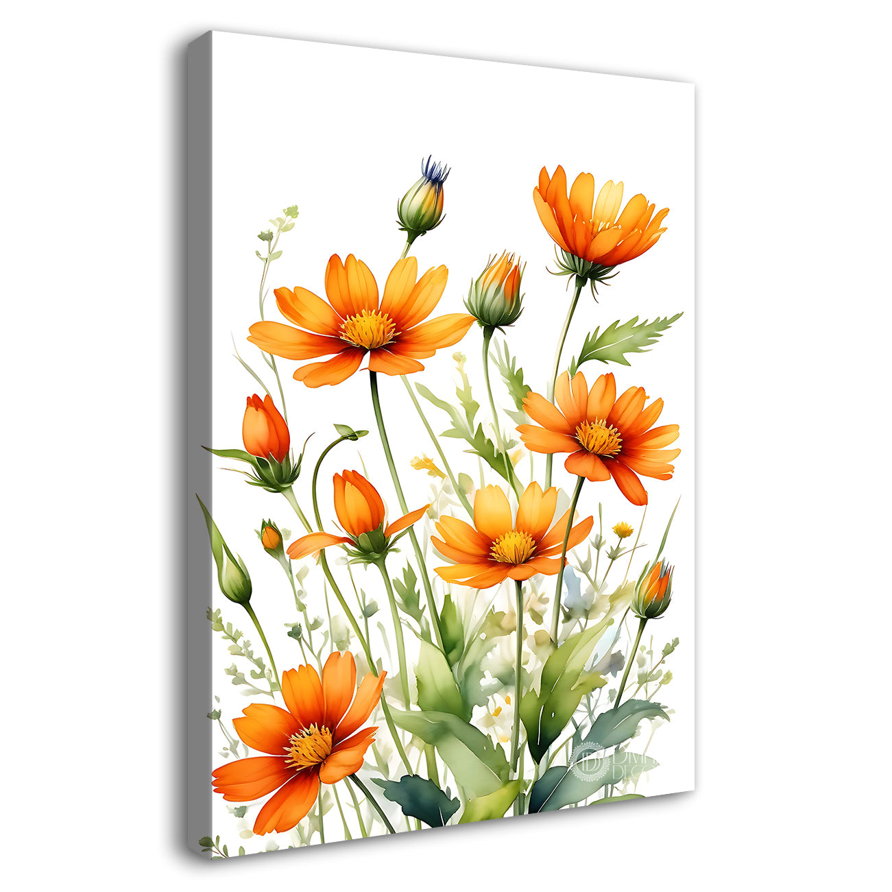 Yellow flowers in white textured background painting- Flower-V-647