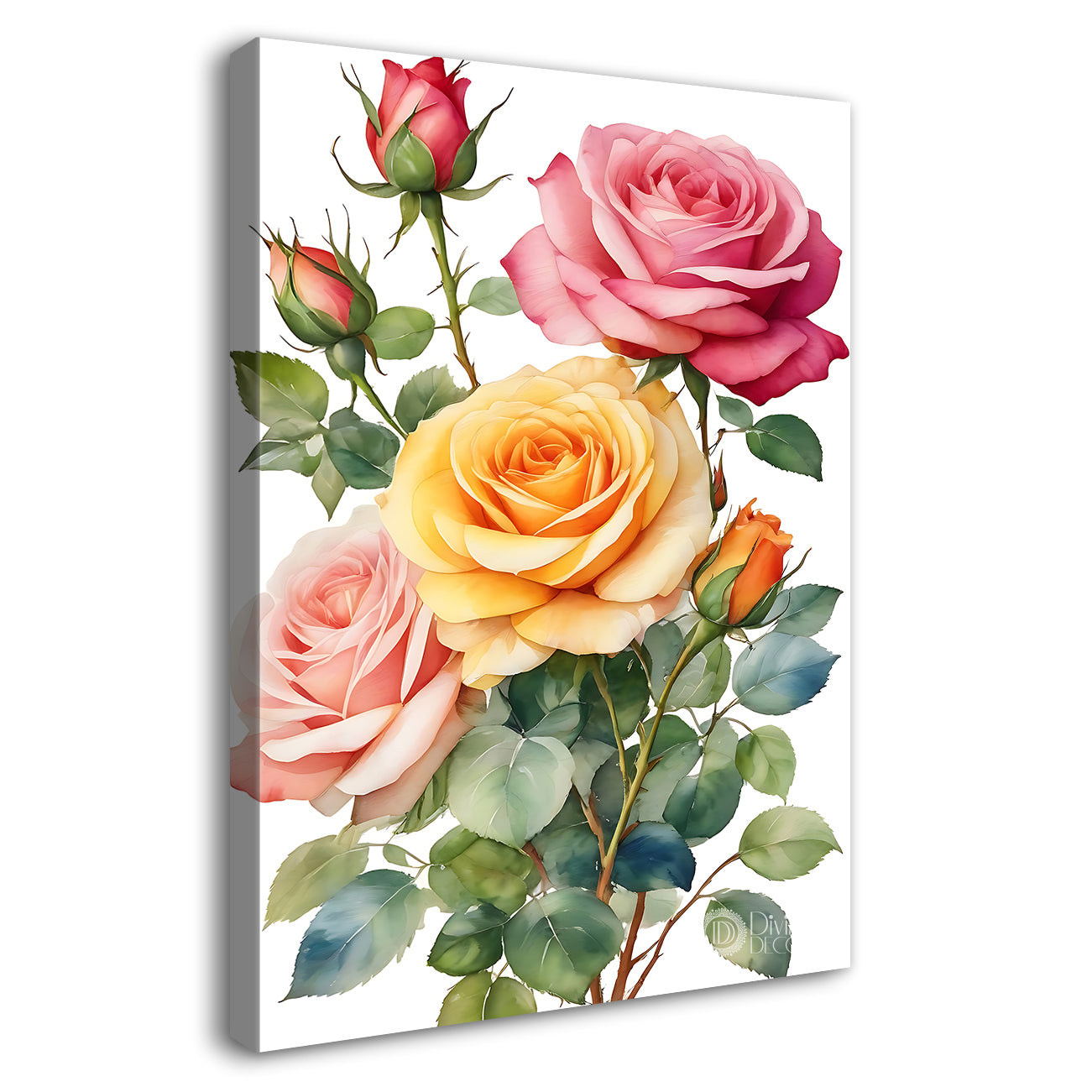 Colourful flowers in white textured background painting- Flower-V-648