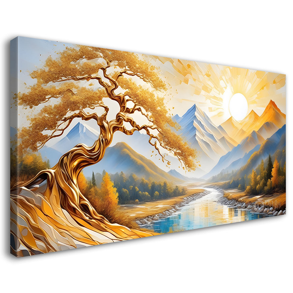 Golden tree with lake painting Canvas Painting - Nature Art -648