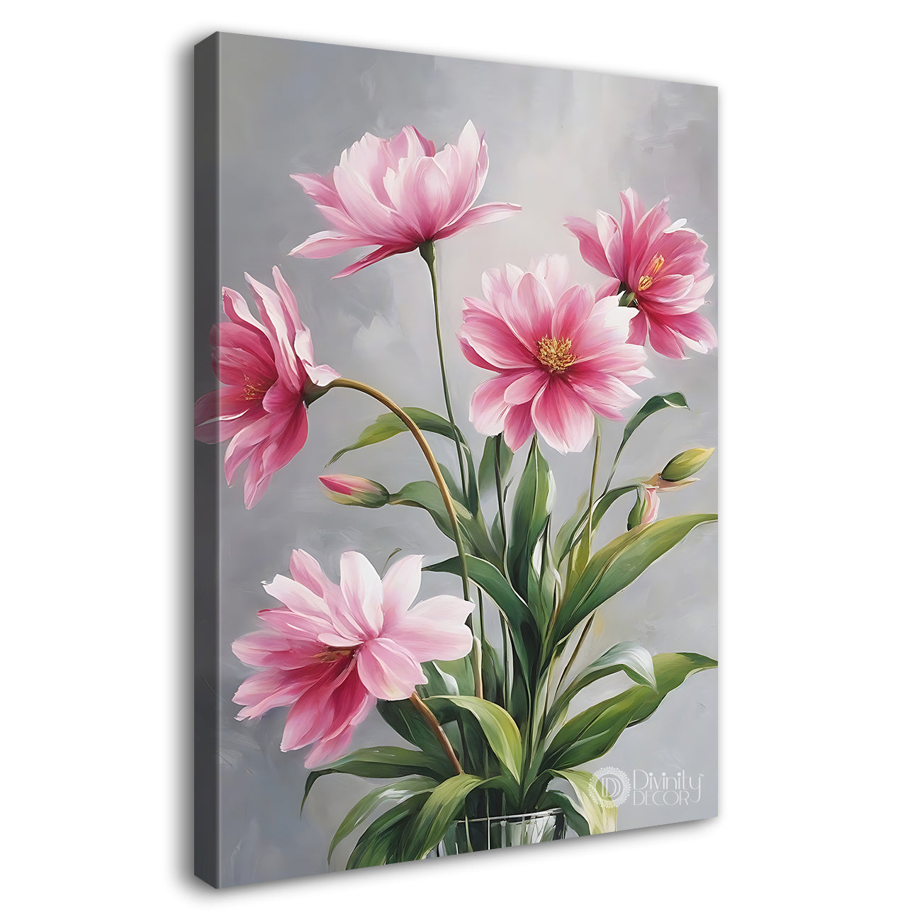 pink flowers in grey textured background - Flower-V-649