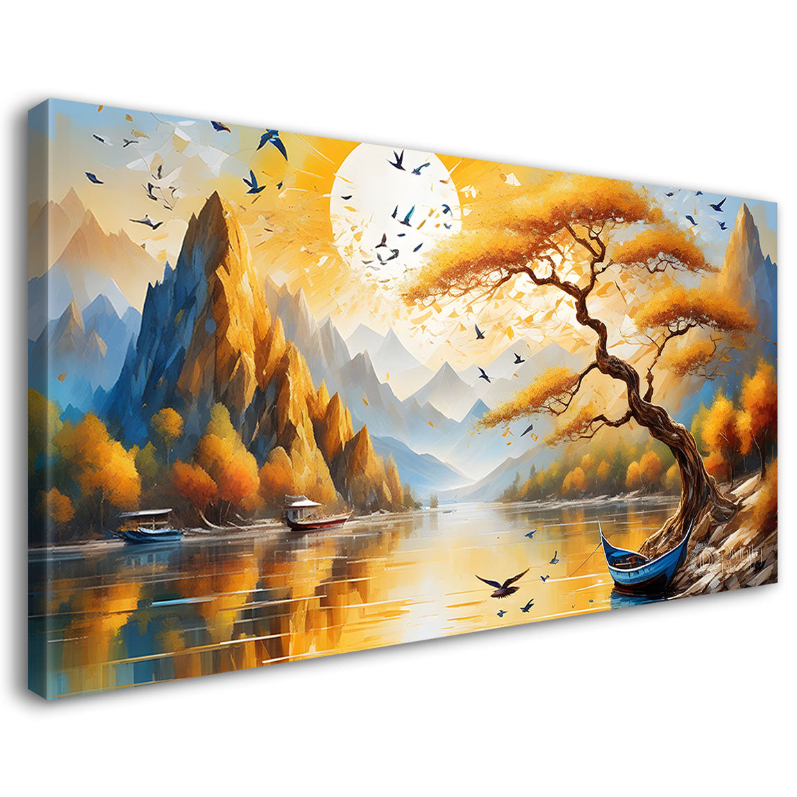 Yellow trees with lake painting Canvas Painting - Nature Art -649