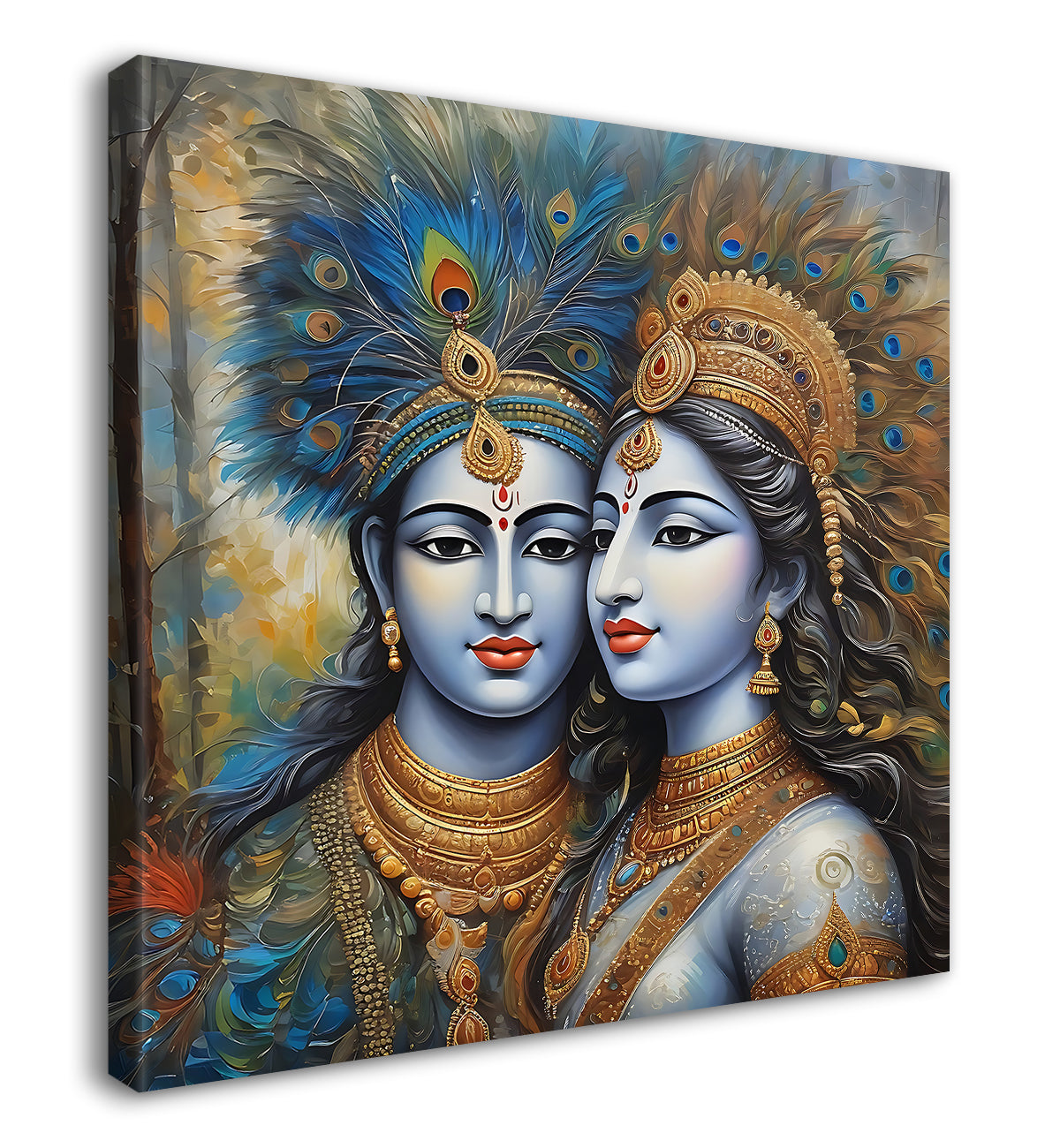 Krishna and Radha with grey and brown textured oil  Canvas Painting 24X24- Design - Krishna-S-64