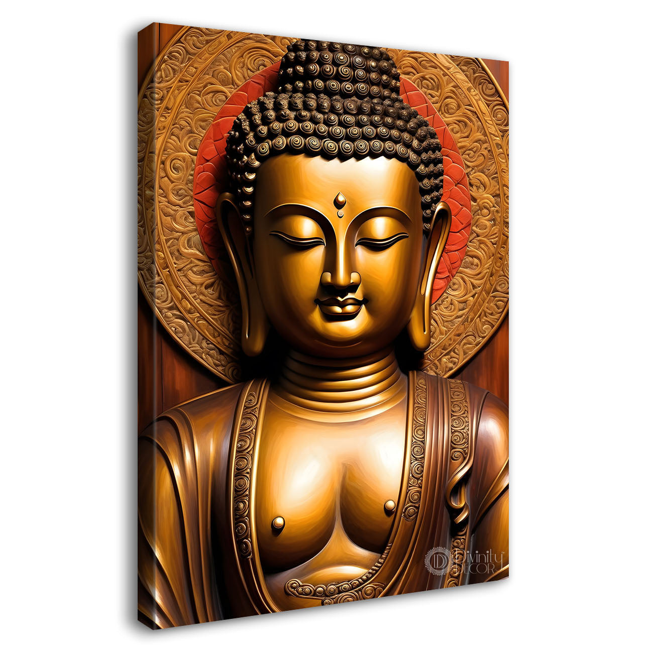 Golden buddha with brown background painting - Buddha-V-64