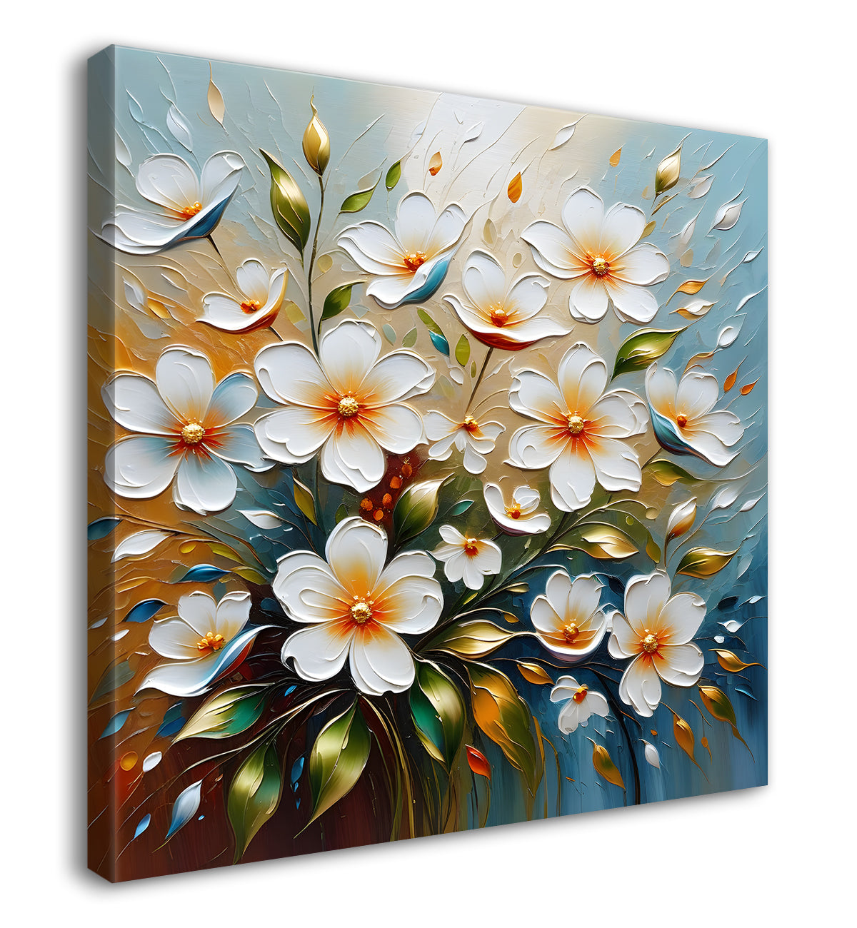 White flowers in grey background textured painting  - Flower-S-64