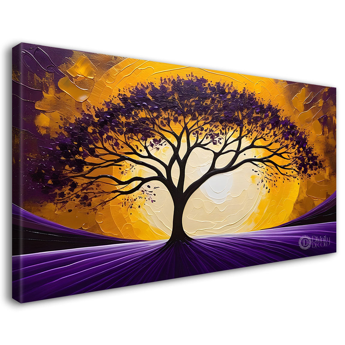 Purple tree in bright textured modern art Canvas Painting - Design - Tree-64