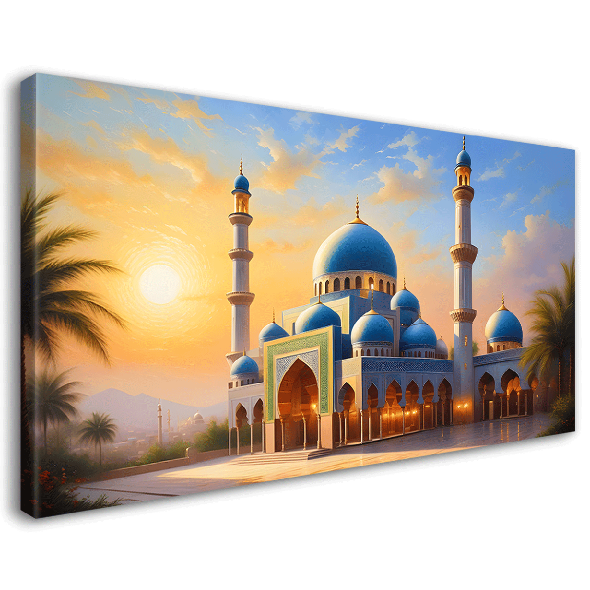 Islamic mosque with sunrise oil painting Canvas Painting - Islamic pai ...