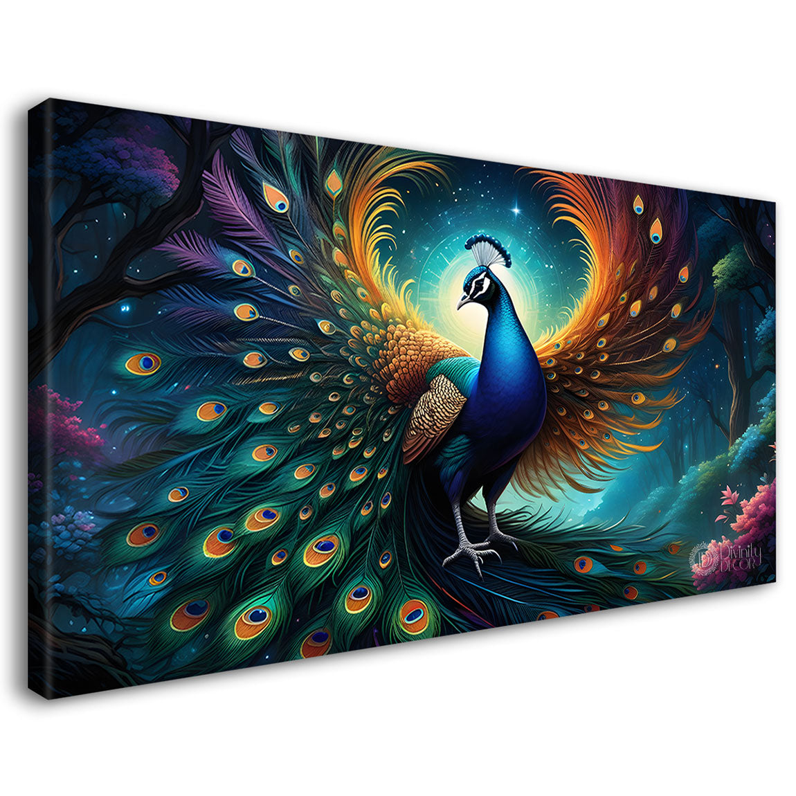 Peacock in bright green colors oil painting Canvas Painting - Design - Peacock-65