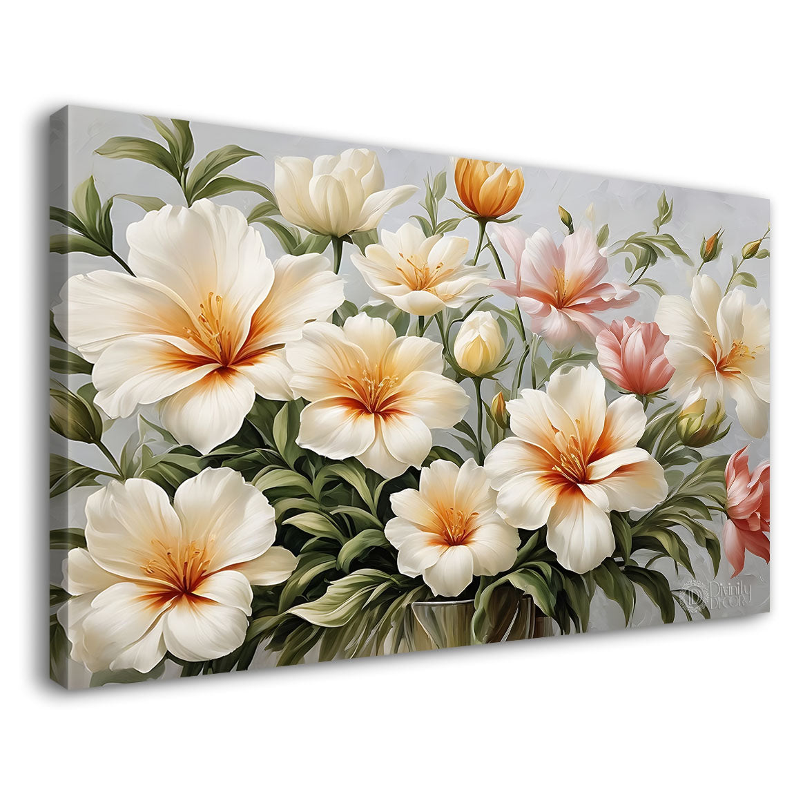 White flowers in light background canvas painting- Flower-650
