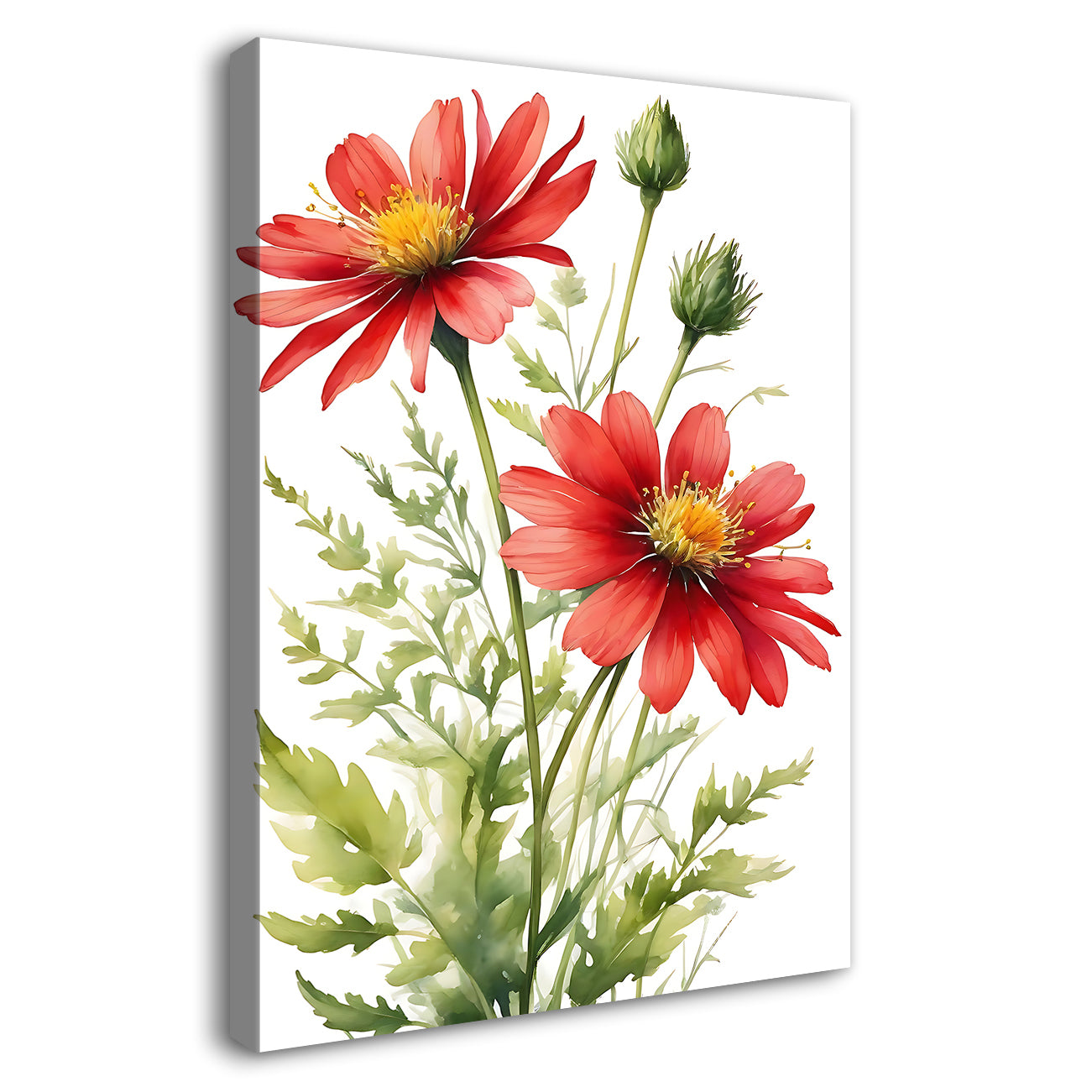 Red flowers in white textured background painting - Flower-V-650