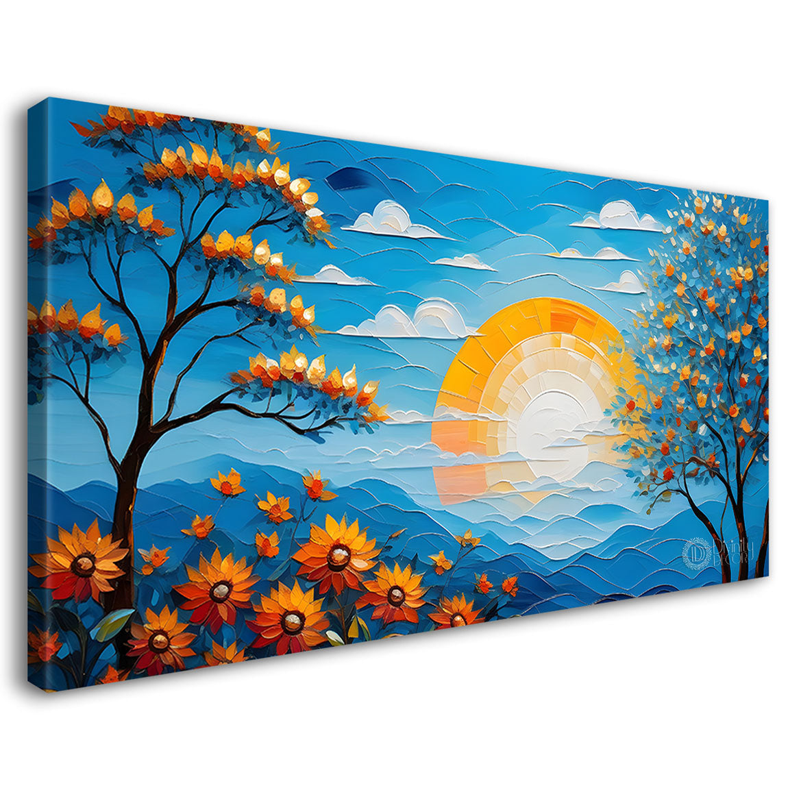 Trees with sun textured painting Canvas Painting - Nature Art -653