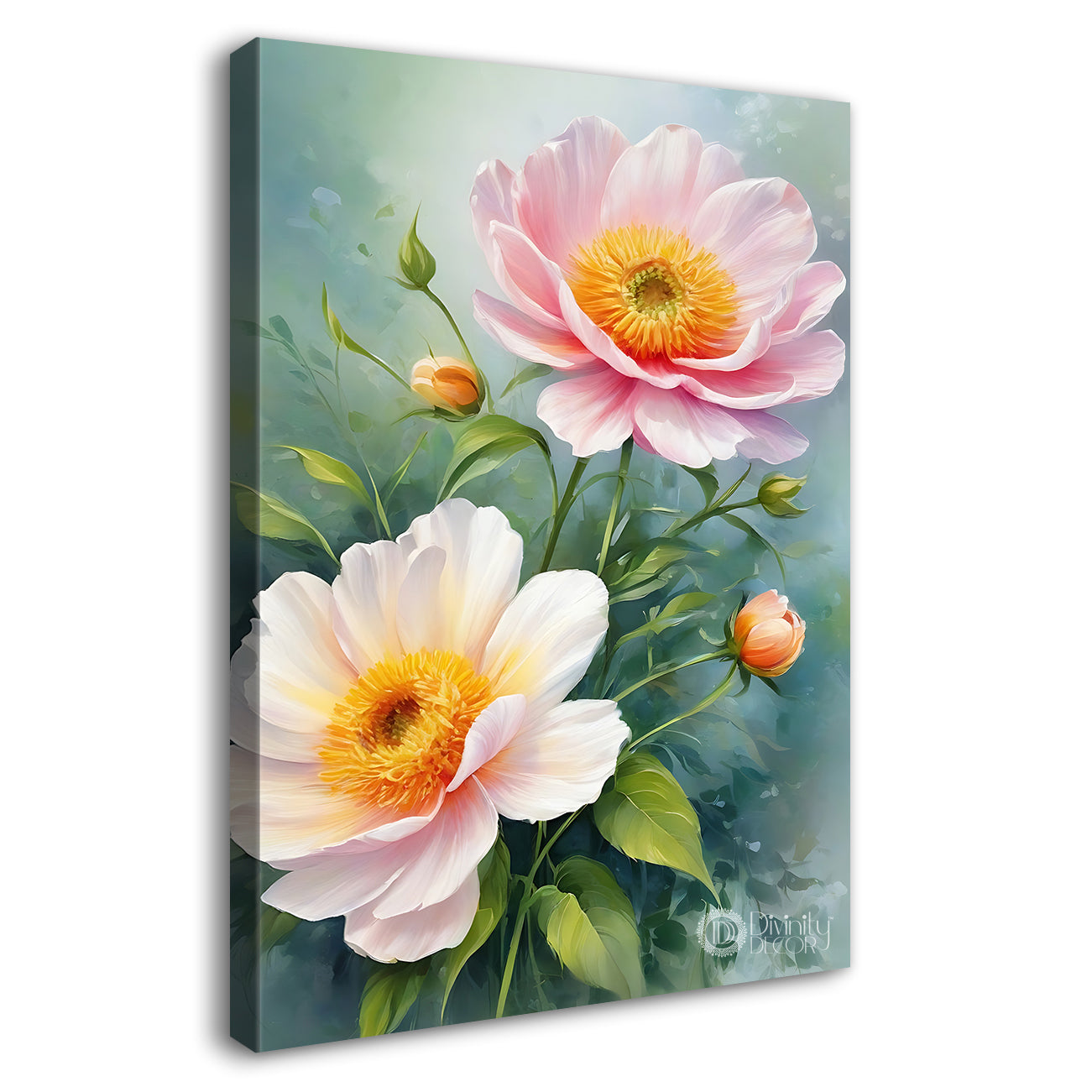 Pink flowers in green textured background - Flower-V-654