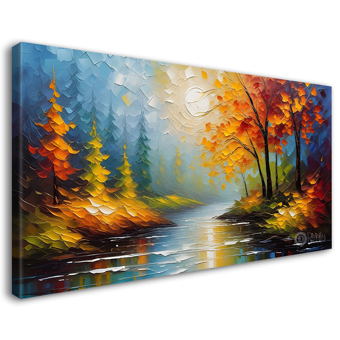 Orange trees with lake painting Canvas Painting - Nature Art -654