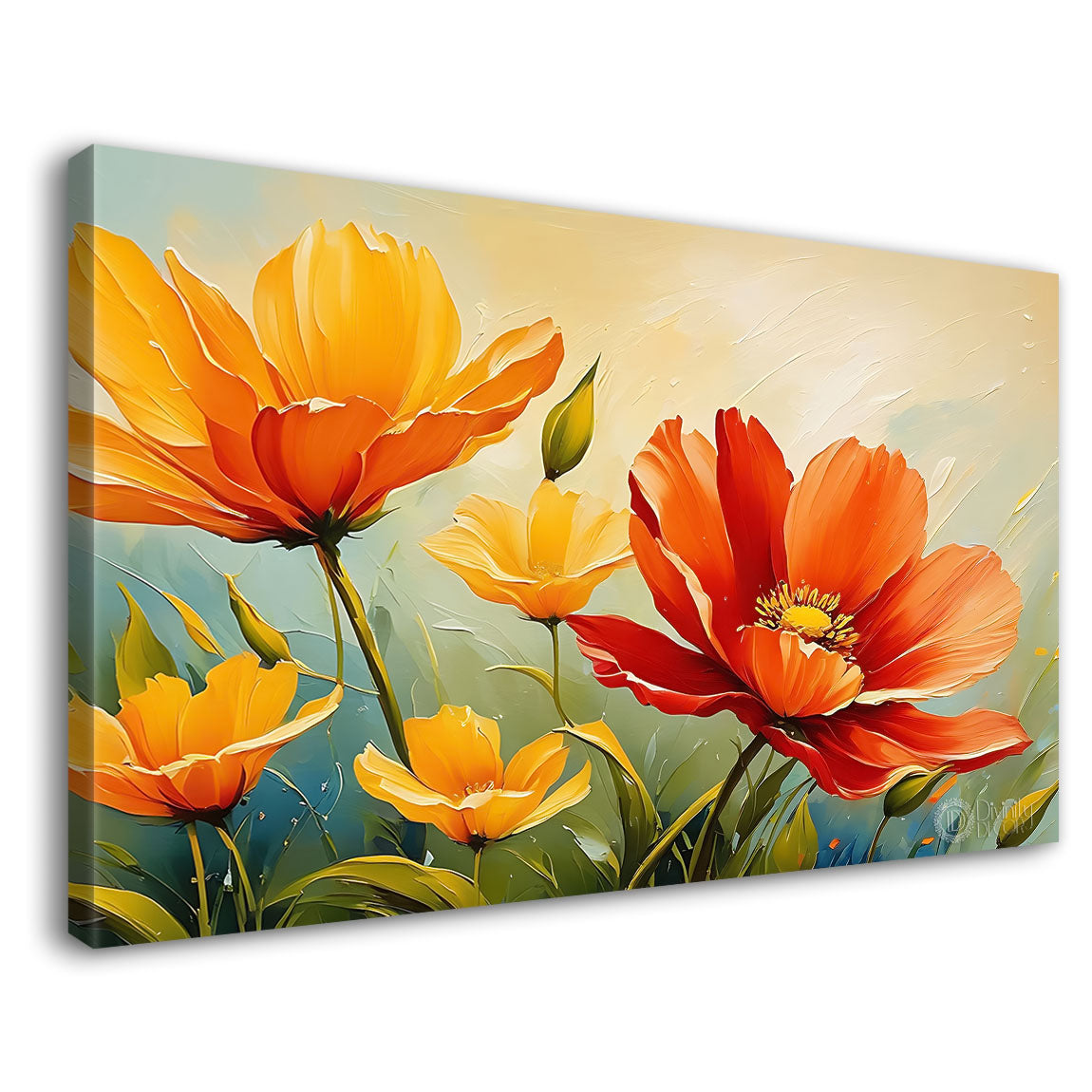 Orange flowers in grey background canvas painting- Flower-655
