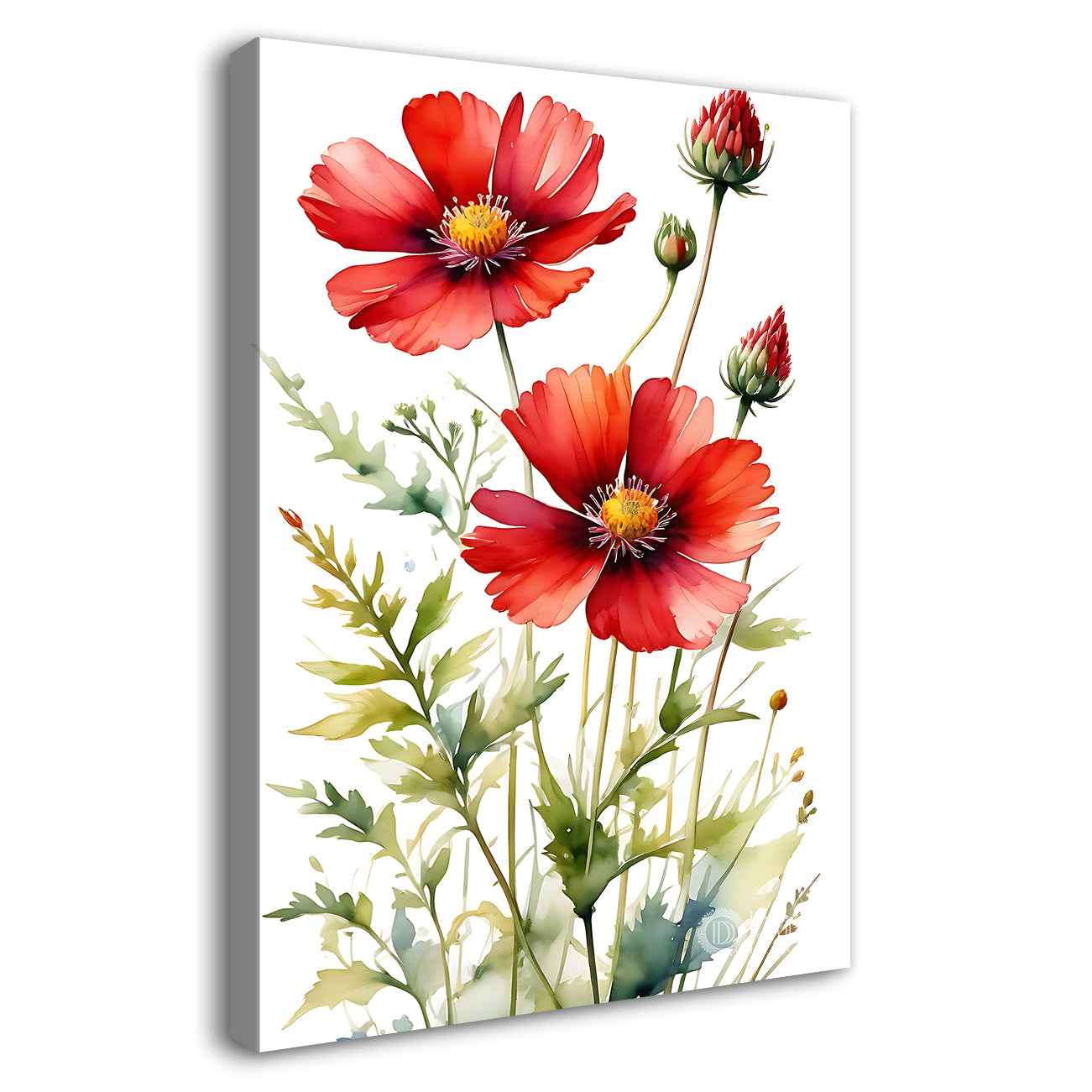 Red flowers in white textured background painting - Flower-V-655