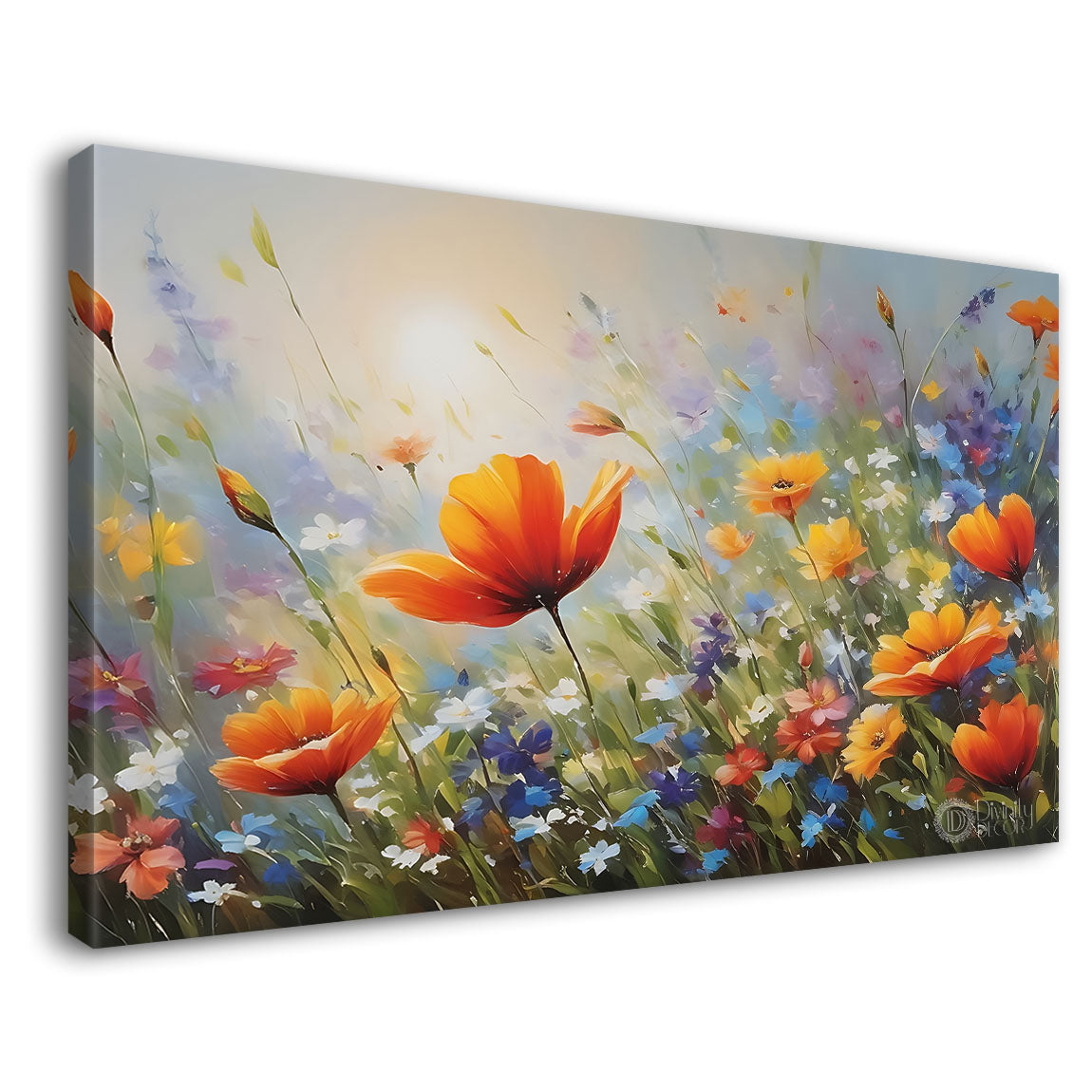 Orange flowers in grey background canvas painting- Flower-656