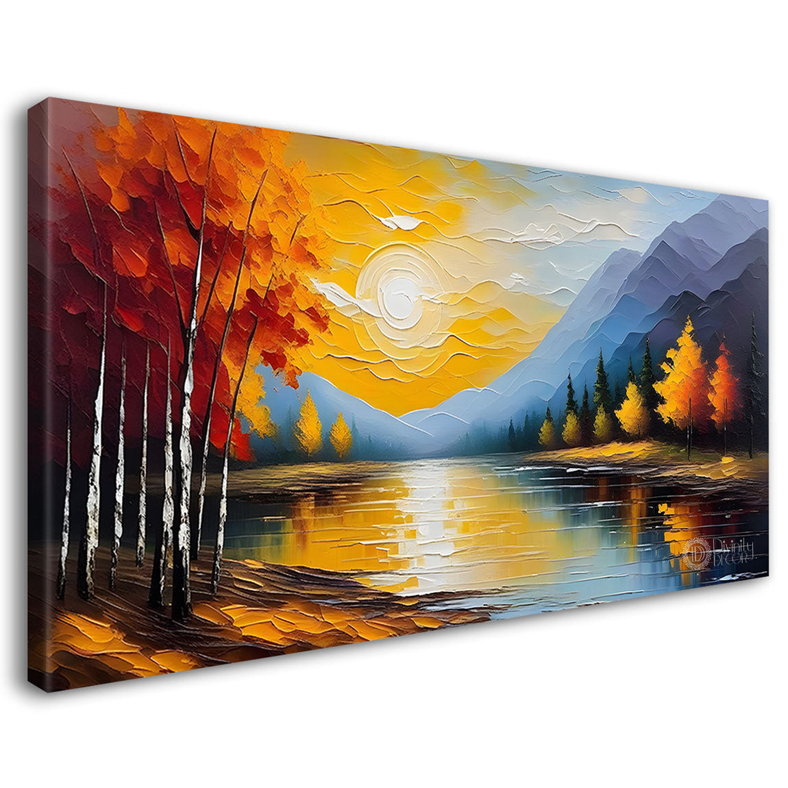 Tree with mountains with sunset painting Canvas Painting - Nature Art -656